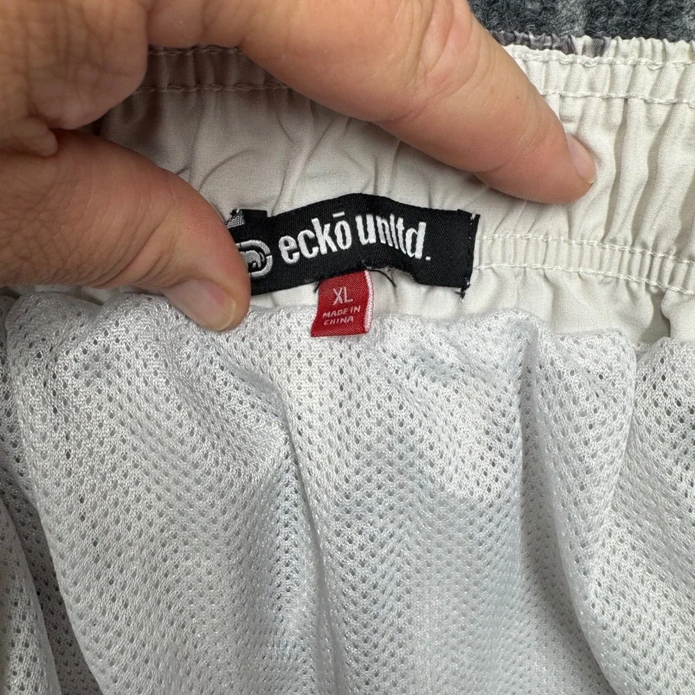 Ecko Unltd Mens XL White Black Geometric Diamond Swim Trunks Board Shorts (2473)